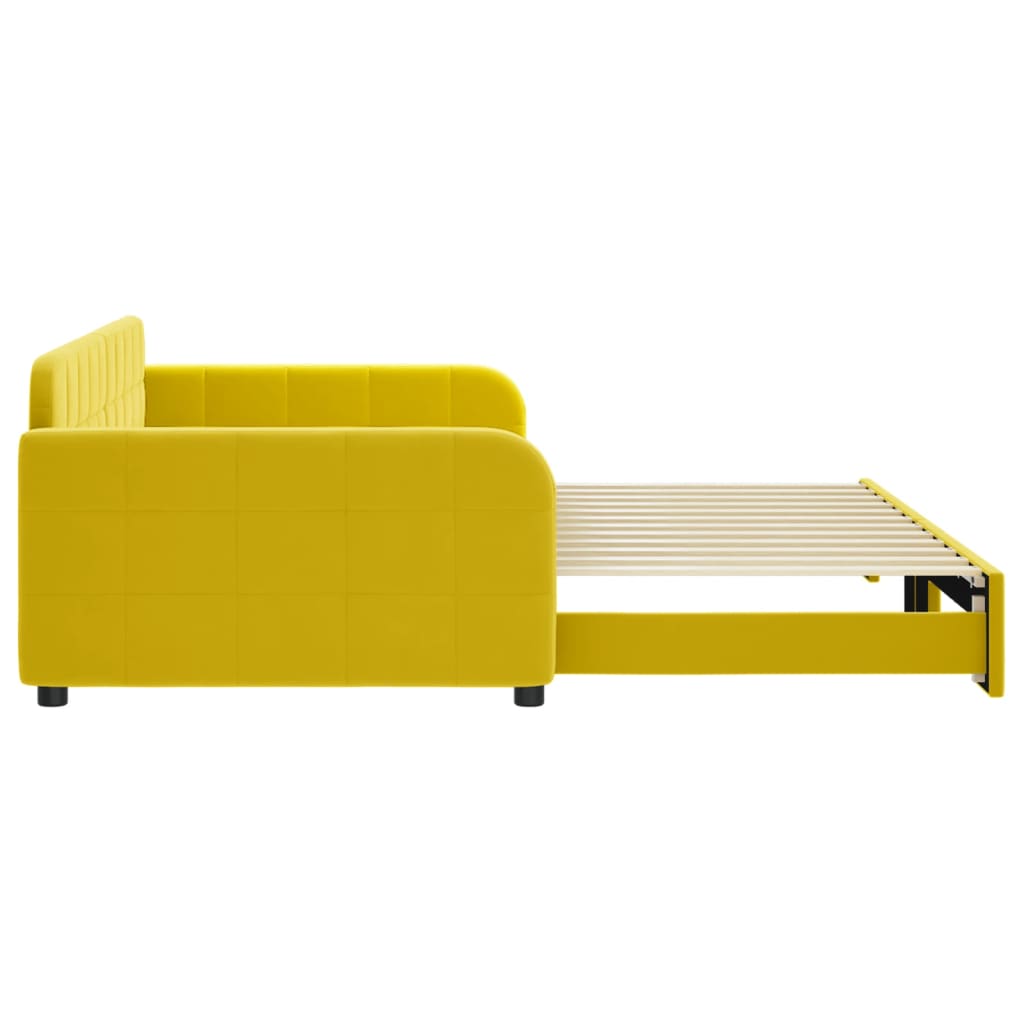 Slaapbank met onderschuifbed 100x200 cm fluweel geel is nu te koop bij PeponiXL, paradijselijk wonen!