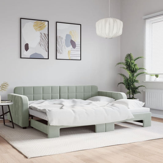 Slaapbank met onderschuifbed 90x190 cm fluweel lichtgrijs is nu te koop bij PeponiXL, paradijselijk wonen!
