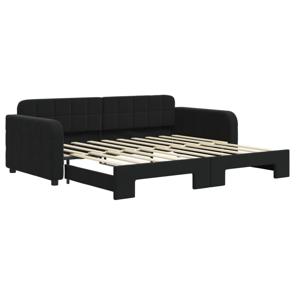 Slaapbank met onderschuifbed 90x190 cm fluweel zwart is nu te koop bij PeponiXL, paradijselijk wonen!