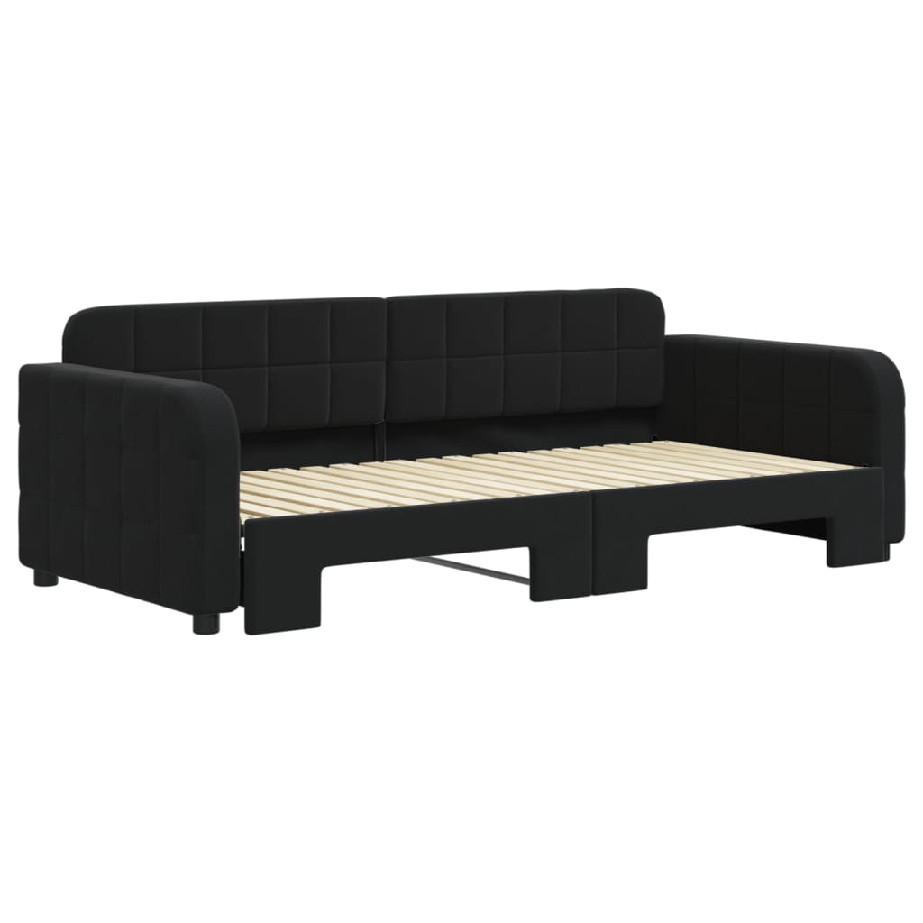 Slaapbank met onderschuifbed 90x190 cm fluweel zwart is nu te koop bij PeponiXL, paradijselijk wonen!