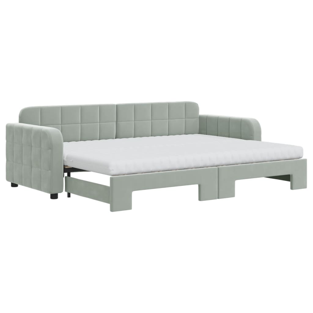 Slaapbank onderschuifbed matrassen 80x200 cm fluweel lichtgrijs is nu te koop bij PeponiXL, paradijselijk wonen!