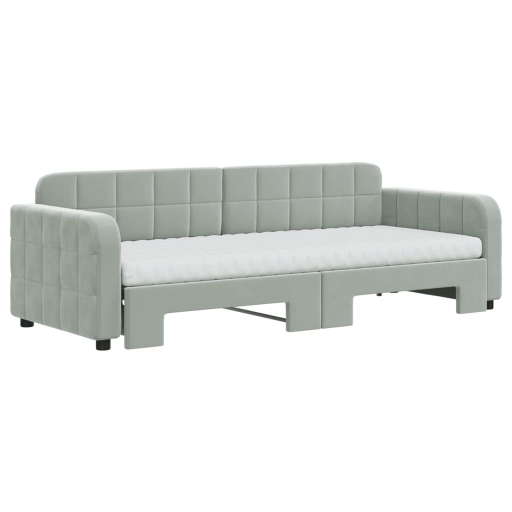 Slaapbank onderschuifbed matrassen 80x200 cm fluweel lichtgrijs is nu te koop bij PeponiXL, paradijselijk wonen!