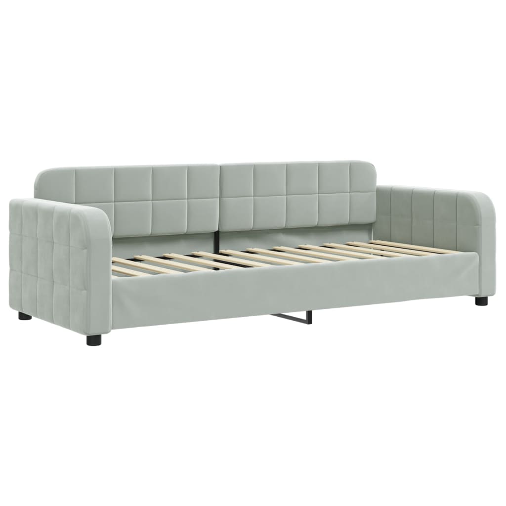Slaapbank onderschuifbed matrassen 80x200 cm fluweel lichtgrijs is nu te koop bij PeponiXL, paradijselijk wonen!