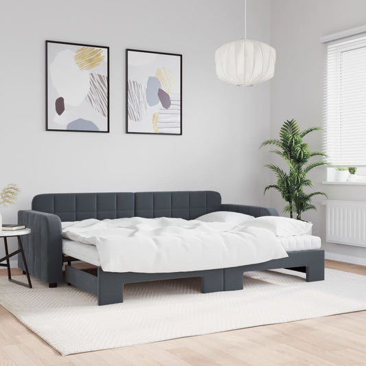 Slaapbank onderschuifbed matrassen 80x200cm fluweel donkergrijs is nu te koop bij PeponiXL, paradijselijk wonen!