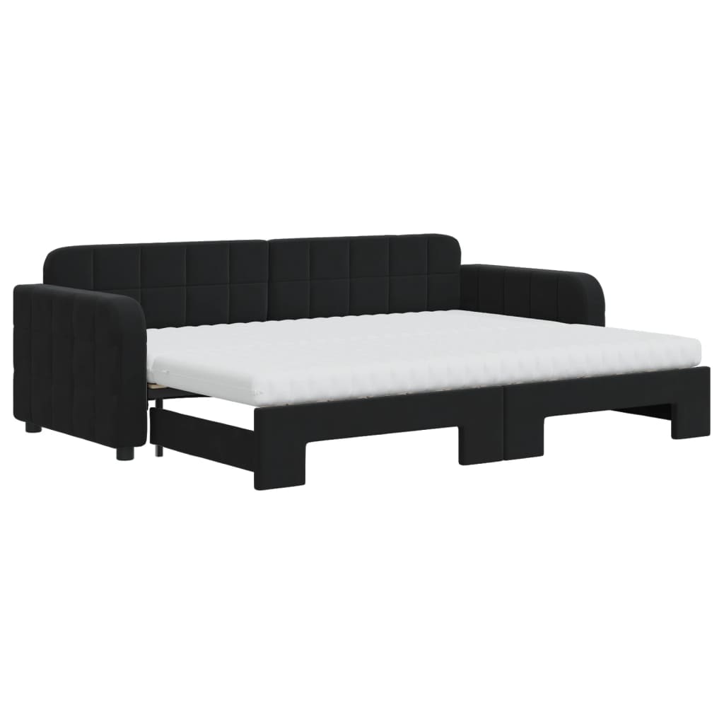 Slaapbank onderschuifbed en matrassen 80x200 cm fluweel zwart is nu te koop bij PeponiXL, paradijselijk wonen!