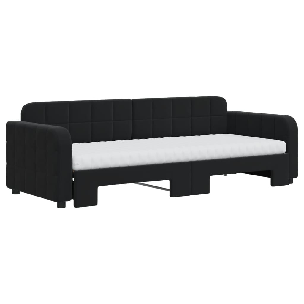 Slaapbank onderschuifbed en matrassen 80x200 cm fluweel zwart is nu te koop bij PeponiXL, paradijselijk wonen!