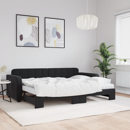 Slaapbank onderschuifbed en matrassen 80x200 cm fluweel zwart is nu te koop bij PeponiXL, paradijselijk wonen!