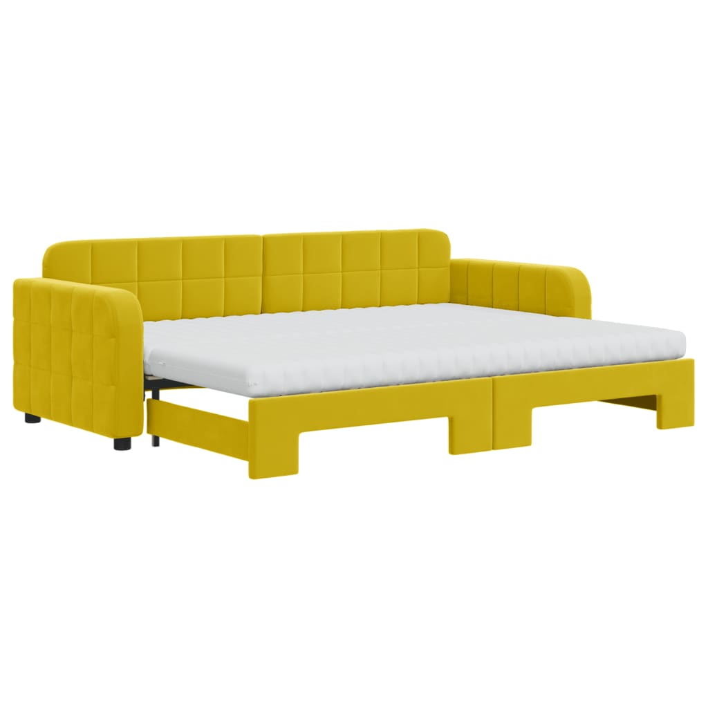 Slaapbank onderschuifbed en matrassen 80x200 cm fluweel geel is nu te koop bij PeponiXL, paradijselijk wonen!