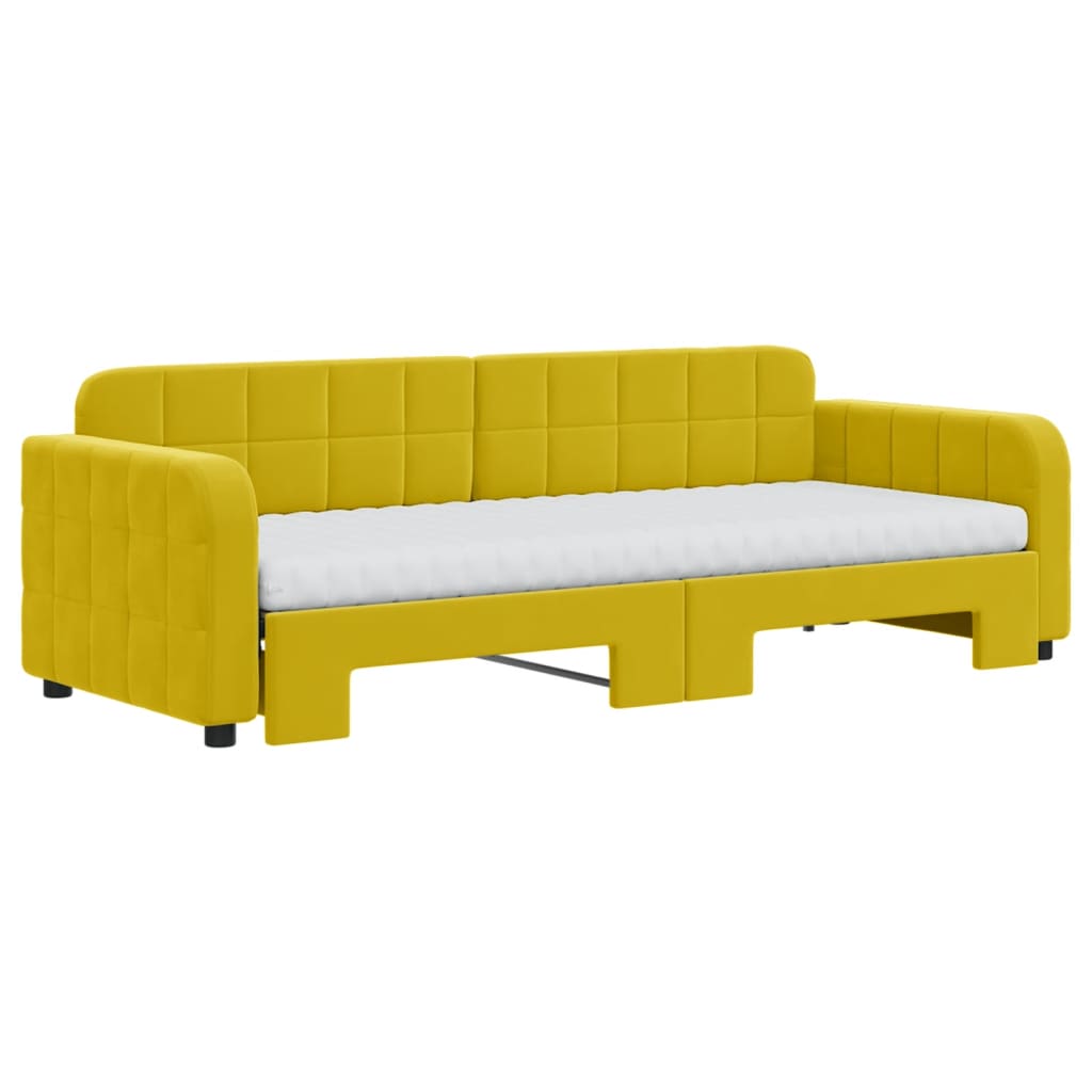 Slaapbank onderschuifbed en matrassen 80x200 cm fluweel geel is nu te koop bij PeponiXL, paradijselijk wonen!
