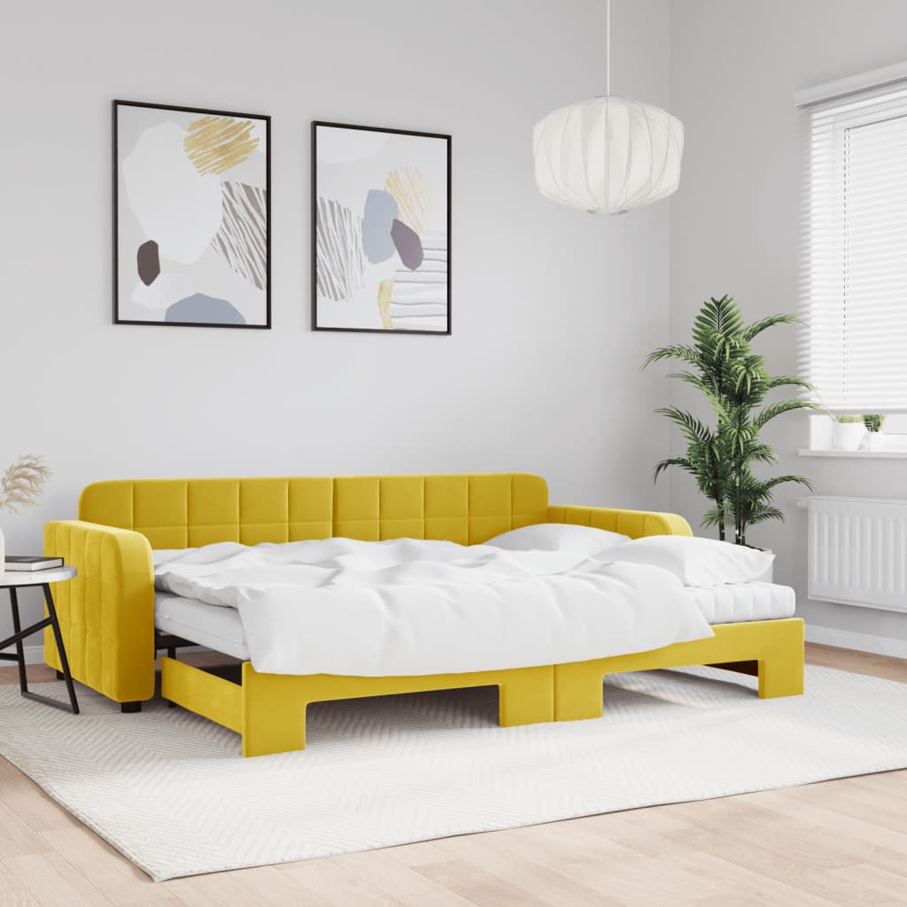 Slaapbank onderschuifbed en matrassen 80x200 cm fluweel geel is nu te koop bij PeponiXL, paradijselijk wonen!