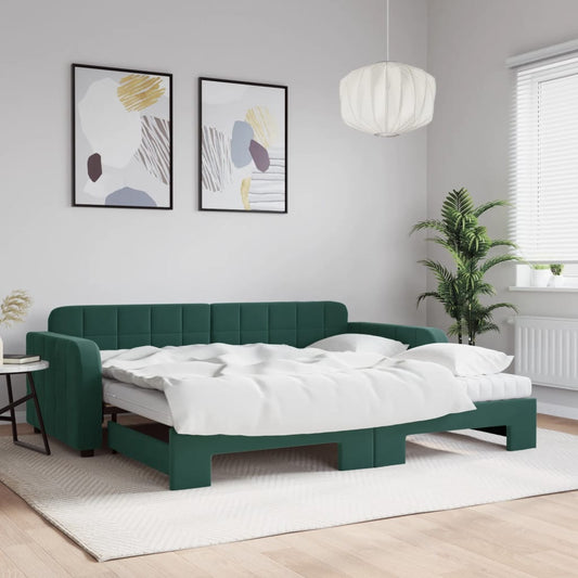 Slaapbank onderschuifbed matrassen 90x200cm fluweel donkergroen is nu te koop bij PeponiXL, paradijselijk wonen!