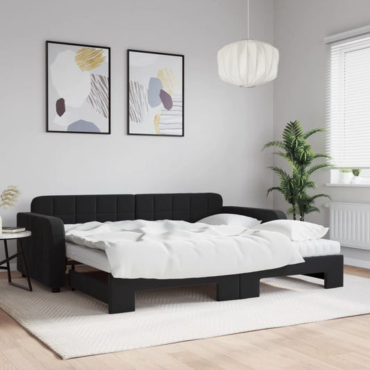 Slaapbank onderschuifbed en matrassen 90x200 cm fluweel zwart is nu te koop bij PeponiXL, paradijselijk wonen!