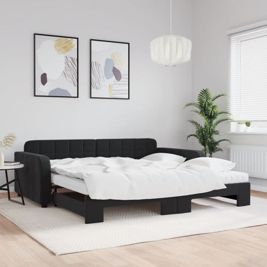 Slaapbank onderschuifbed en matrassen 100x200 cm fluweel zwart is nu te koop bij PeponiXL, paradijselijk wonen!