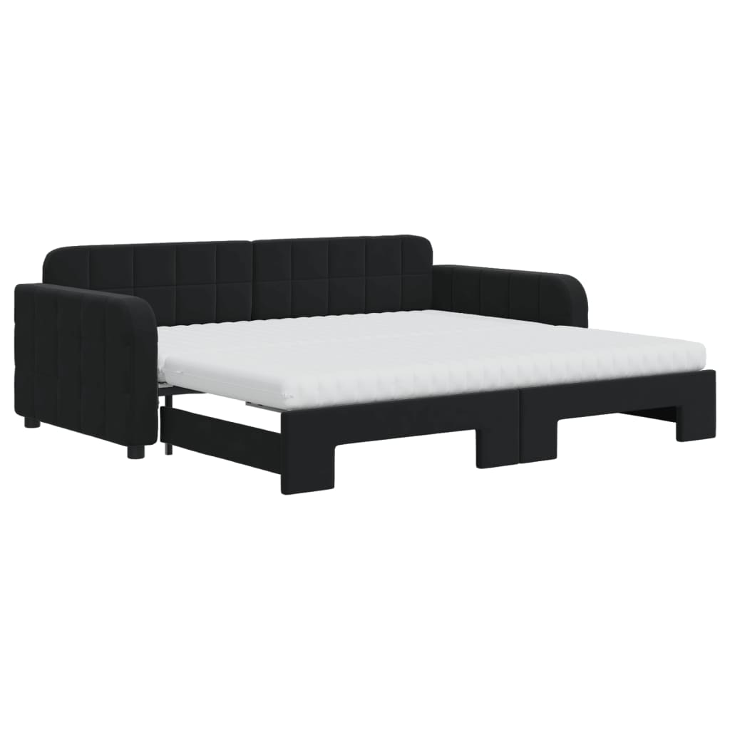 Slaapbank onderschuifbed en matrassen 90x190 cm fluweel zwart is nu te koop bij PeponiXL, paradijselijk wonen!