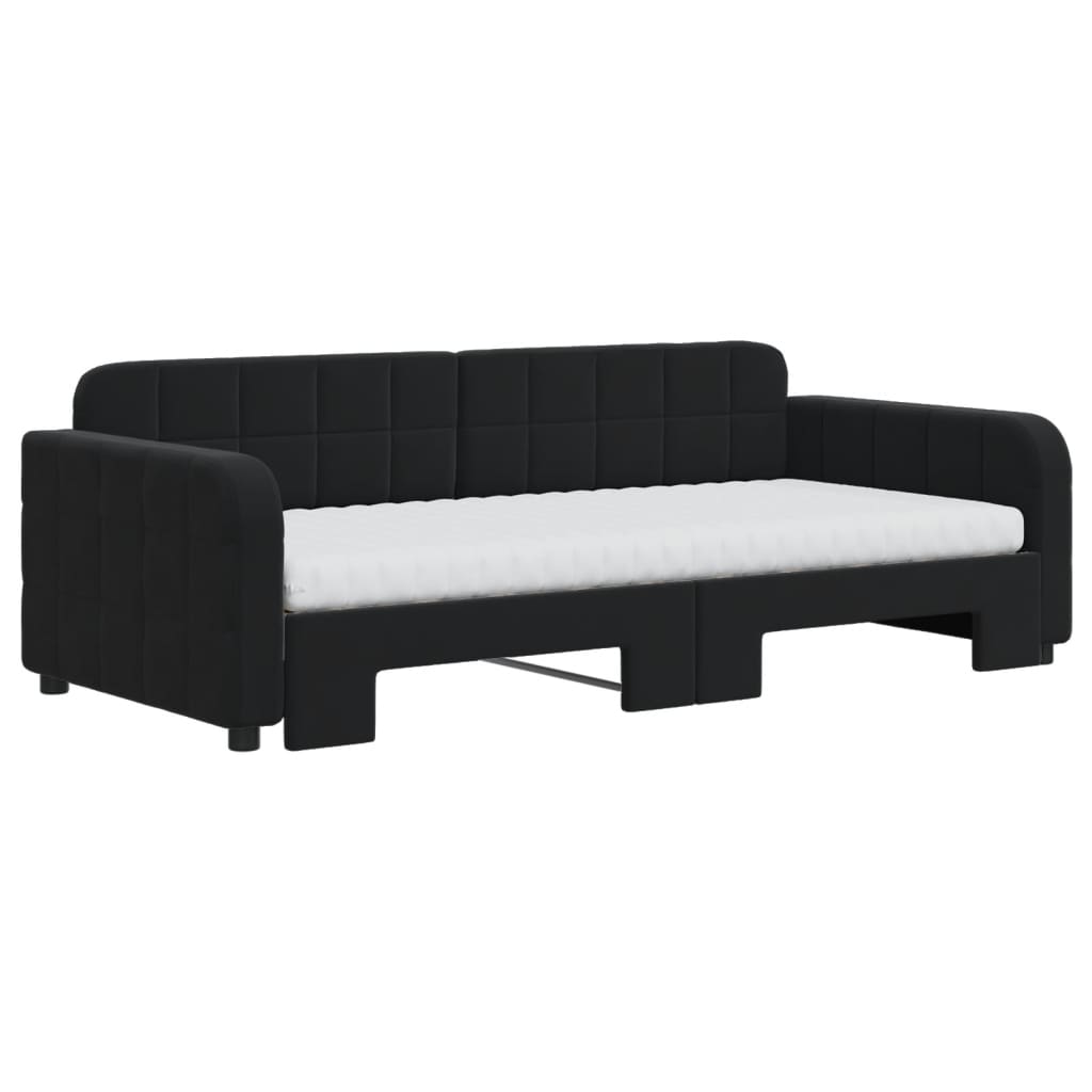 Slaapbank onderschuifbed en matrassen 90x190 cm fluweel zwart is nu te koop bij PeponiXL, paradijselijk wonen!