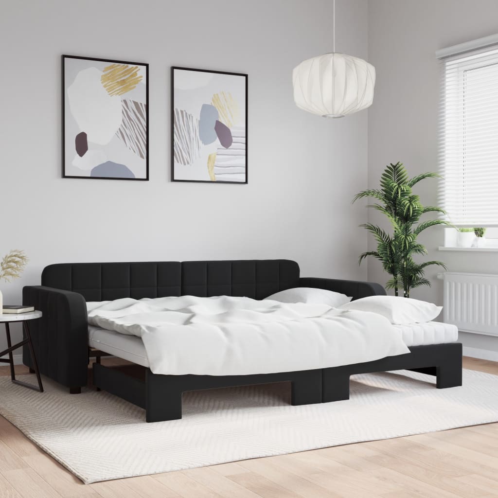 Slaapbank onderschuifbed en matrassen 90x190 cm fluweel zwart is nu te koop bij PeponiXL, paradijselijk wonen!