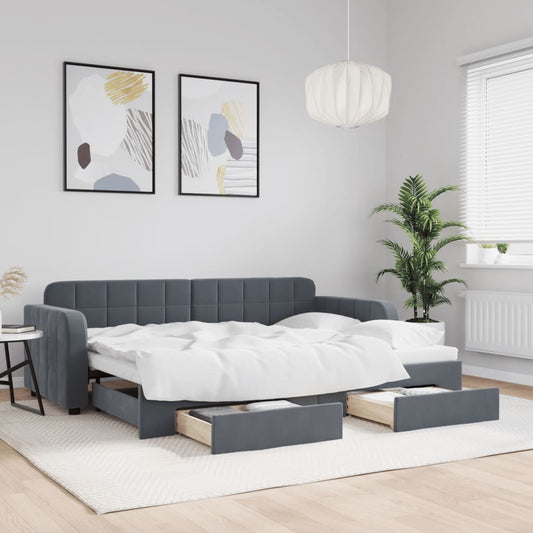 Slaapbank onderschuifbed en lades 80x200 cm fluweel donkergrijs is nu te koop bij PeponiXL, paradijselijk wonen!