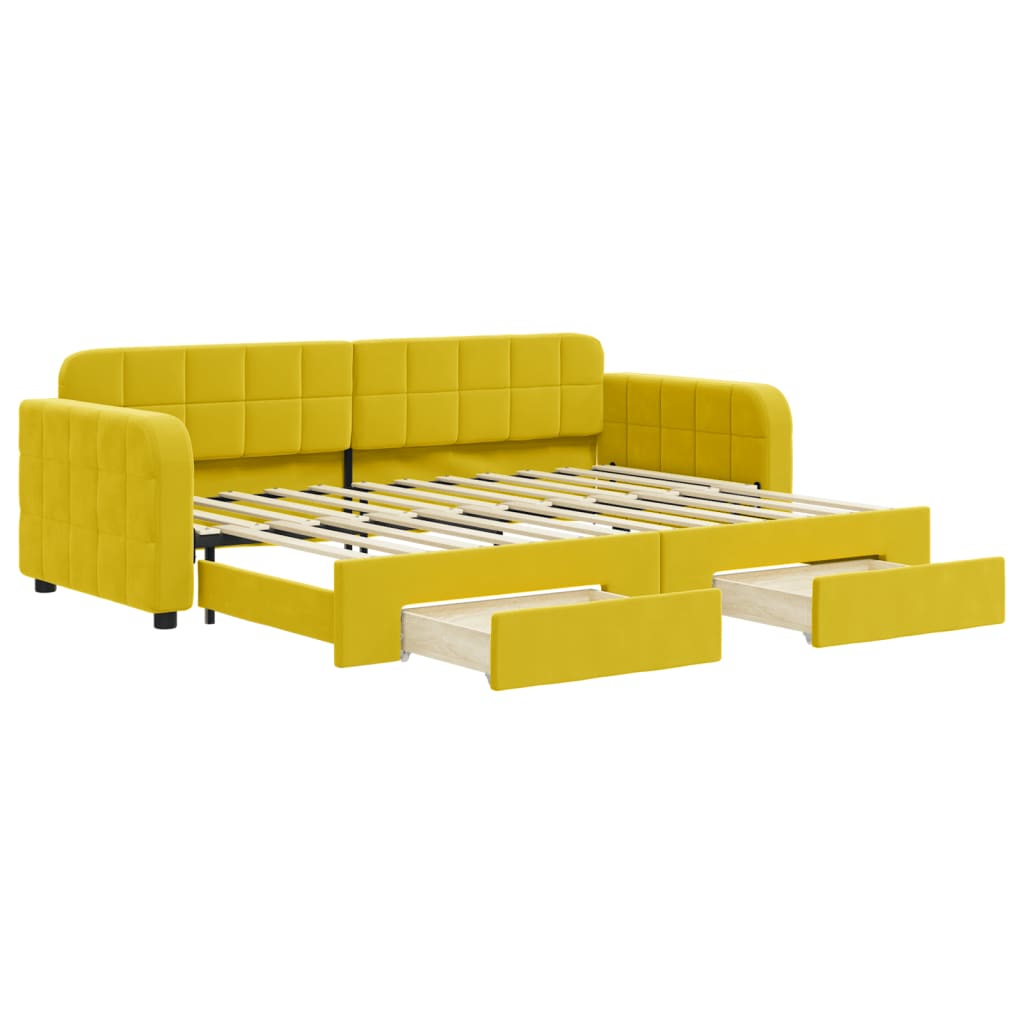 Slaapbank met onderschuifbed en lades 80x200 cm fluweel geel is nu te koop bij PeponiXL, paradijselijk wonen!