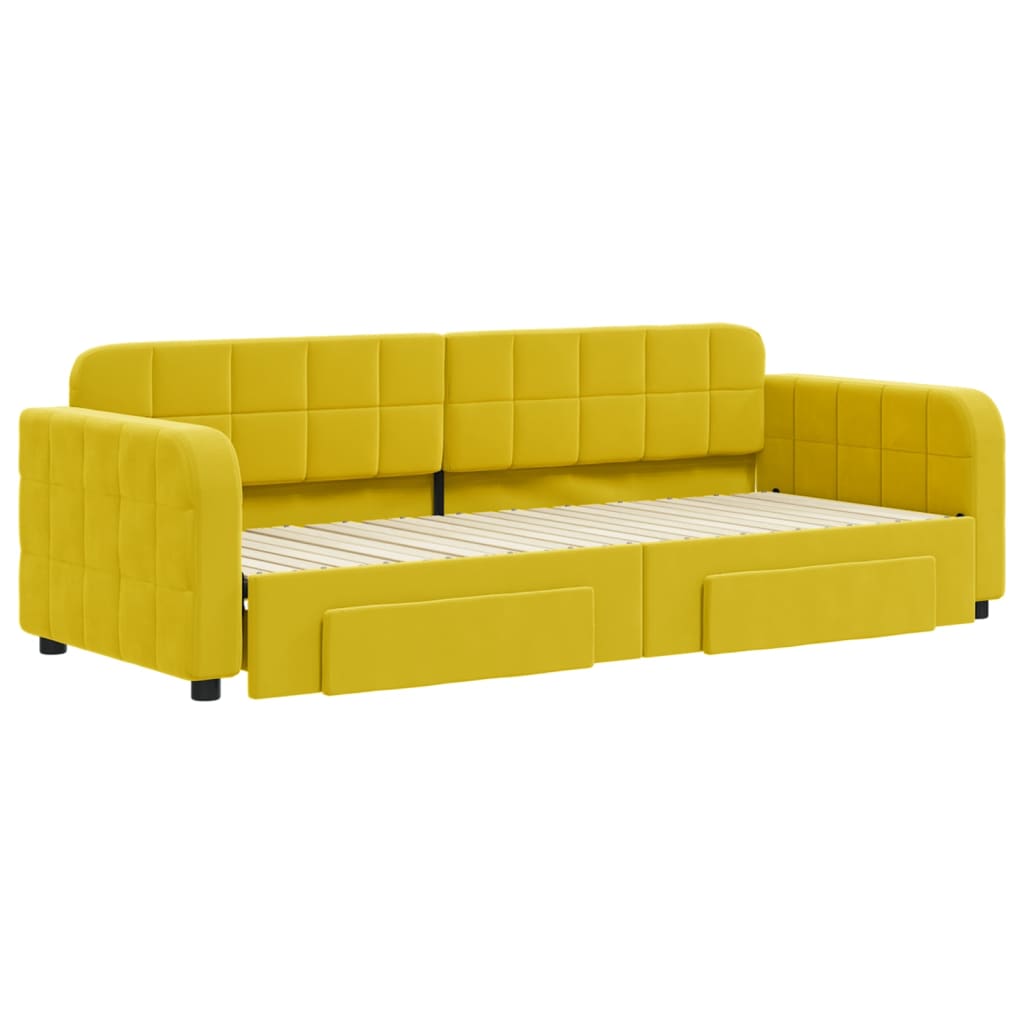 Slaapbank met onderschuifbed en lades 80x200 cm fluweel geel is nu te koop bij PeponiXL, paradijselijk wonen!