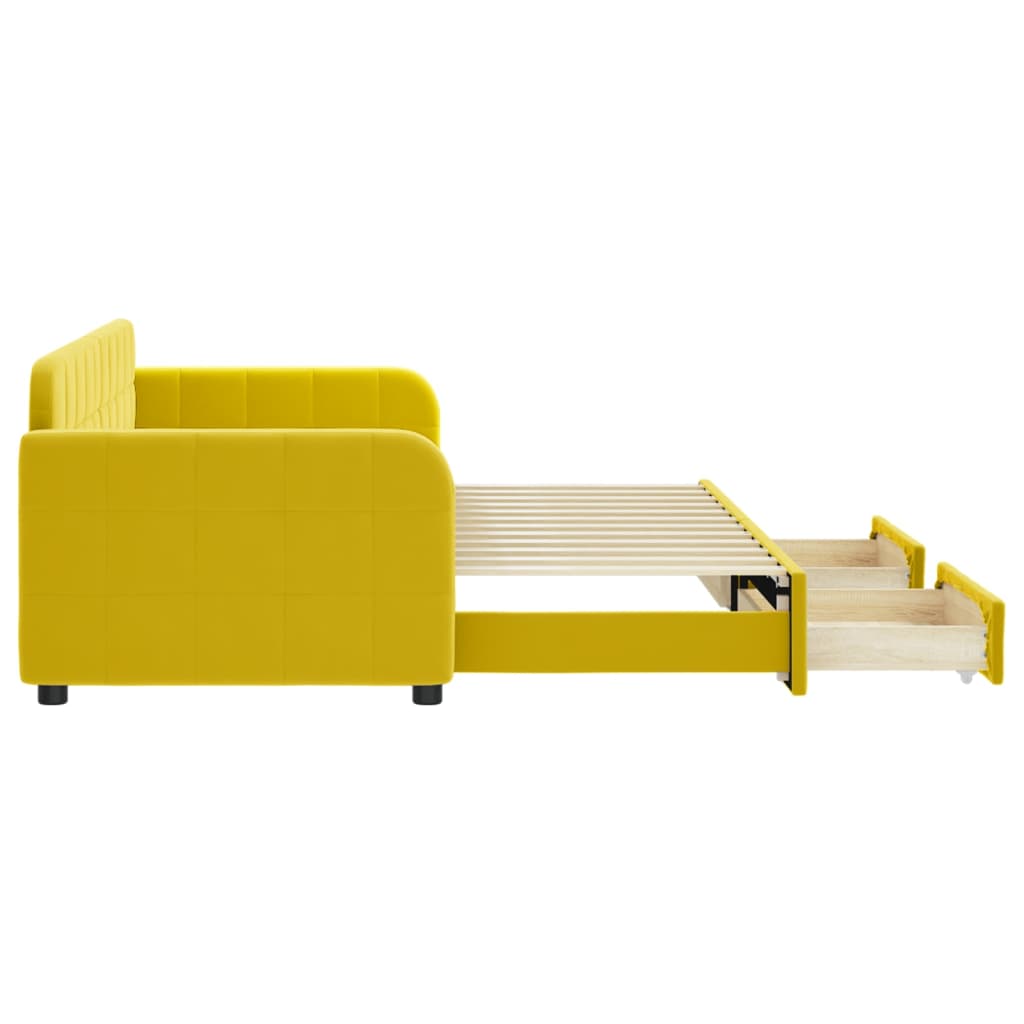 Slaapbank met onderschuifbed en lades 80x200 cm fluweel geel is nu te koop bij PeponiXL, paradijselijk wonen!