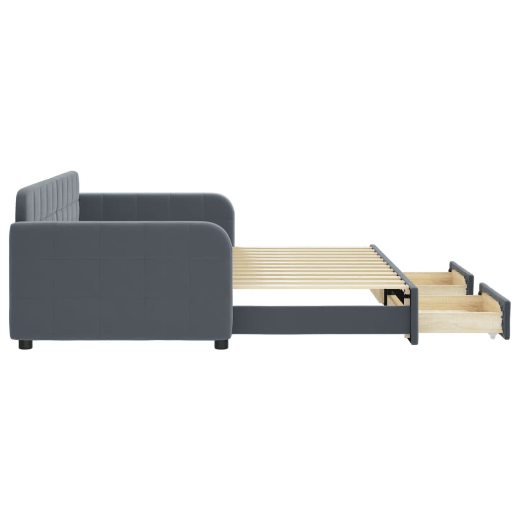 Slaapbank onderschuifbed en lades 90x200 cm fluweel donkergrijs is nu te koop bij PeponiXL, paradijselijk wonen!