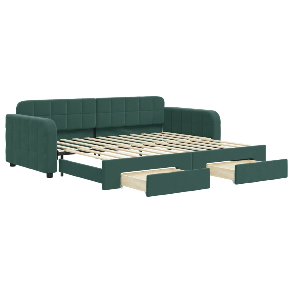 Slaapbank onderschuifbed en lades 90x200 cm fluweel donkergroen is nu te koop bij PeponiXL, paradijselijk wonen!