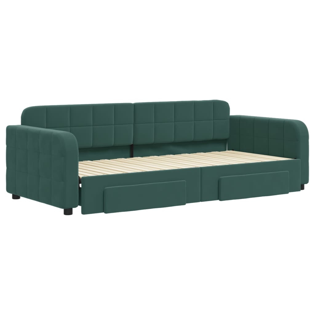 Slaapbank onderschuifbed en lades 90x200 cm fluweel donkergroen is nu te koop bij PeponiXL, paradijselijk wonen!