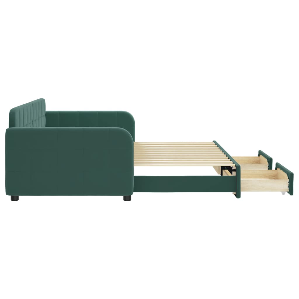 Slaapbank onderschuifbed en lades 90x200 cm fluweel donkergroen is nu te koop bij PeponiXL, paradijselijk wonen!