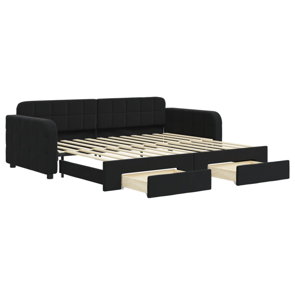 Slaapbank met onderschuifbed en lades 90x200 cm fluweel zwart is nu te koop bij PeponiXL, paradijselijk wonen!