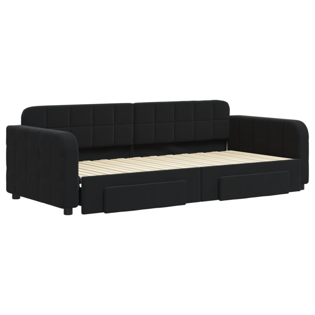 Slaapbank met onderschuifbed en lades 90x200 cm fluweel zwart is nu te koop bij PeponiXL, paradijselijk wonen!