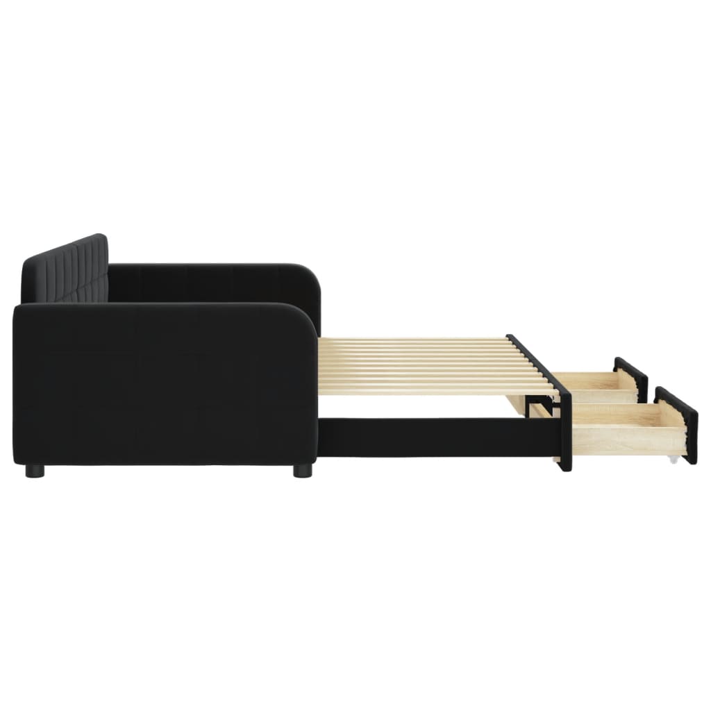 Slaapbank met onderschuifbed en lades 90x200 cm fluweel zwart is nu te koop bij PeponiXL, paradijselijk wonen!