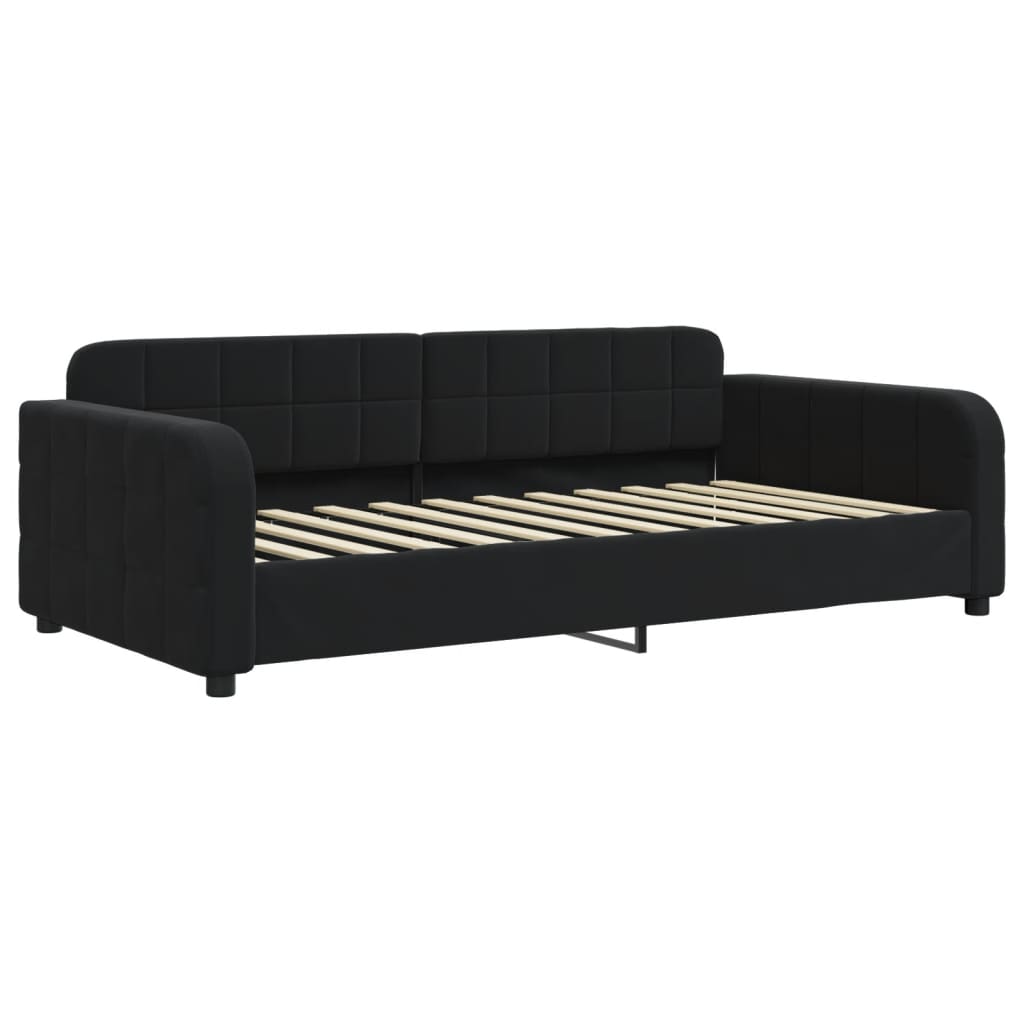 Slaapbank met onderschuifbed en lades 90x200 cm fluweel zwart is nu te koop bij PeponiXL, paradijselijk wonen!