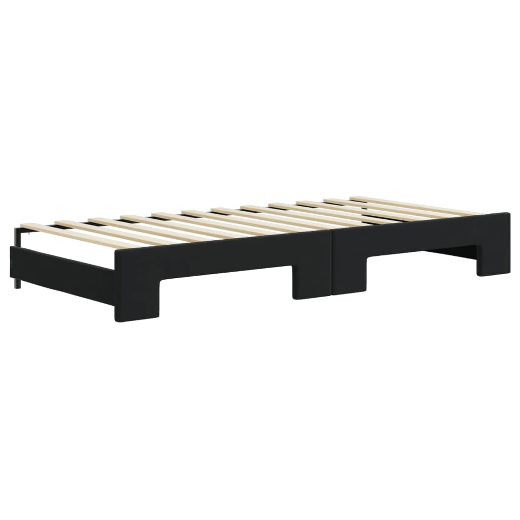 Slaapbank met onderschuifbed en lades 90x200 cm fluweel zwart is nu te koop bij PeponiXL, paradijselijk wonen!