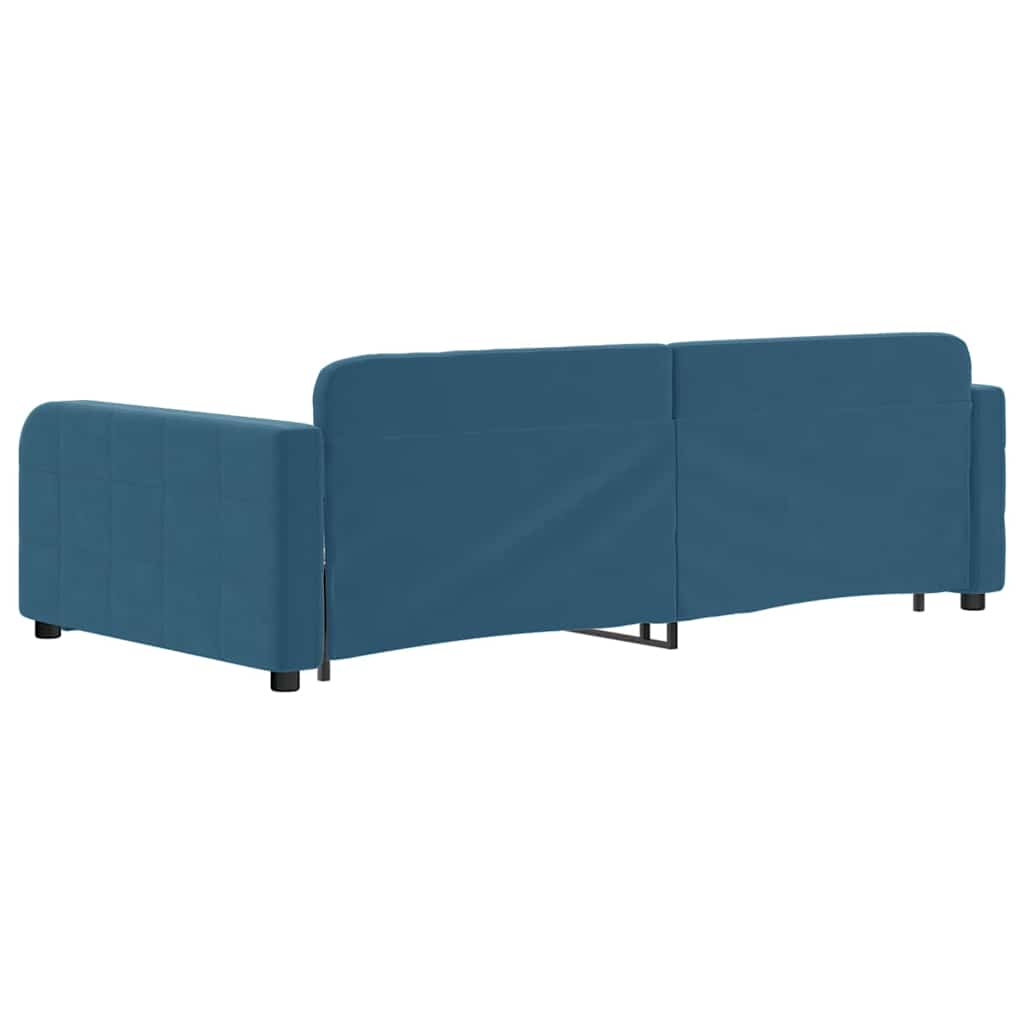 Slaapbank met onderschuifbed en lades 100x200 cm fluweel blauw is nu te koop bij PeponiXL, paradijselijk wonen!