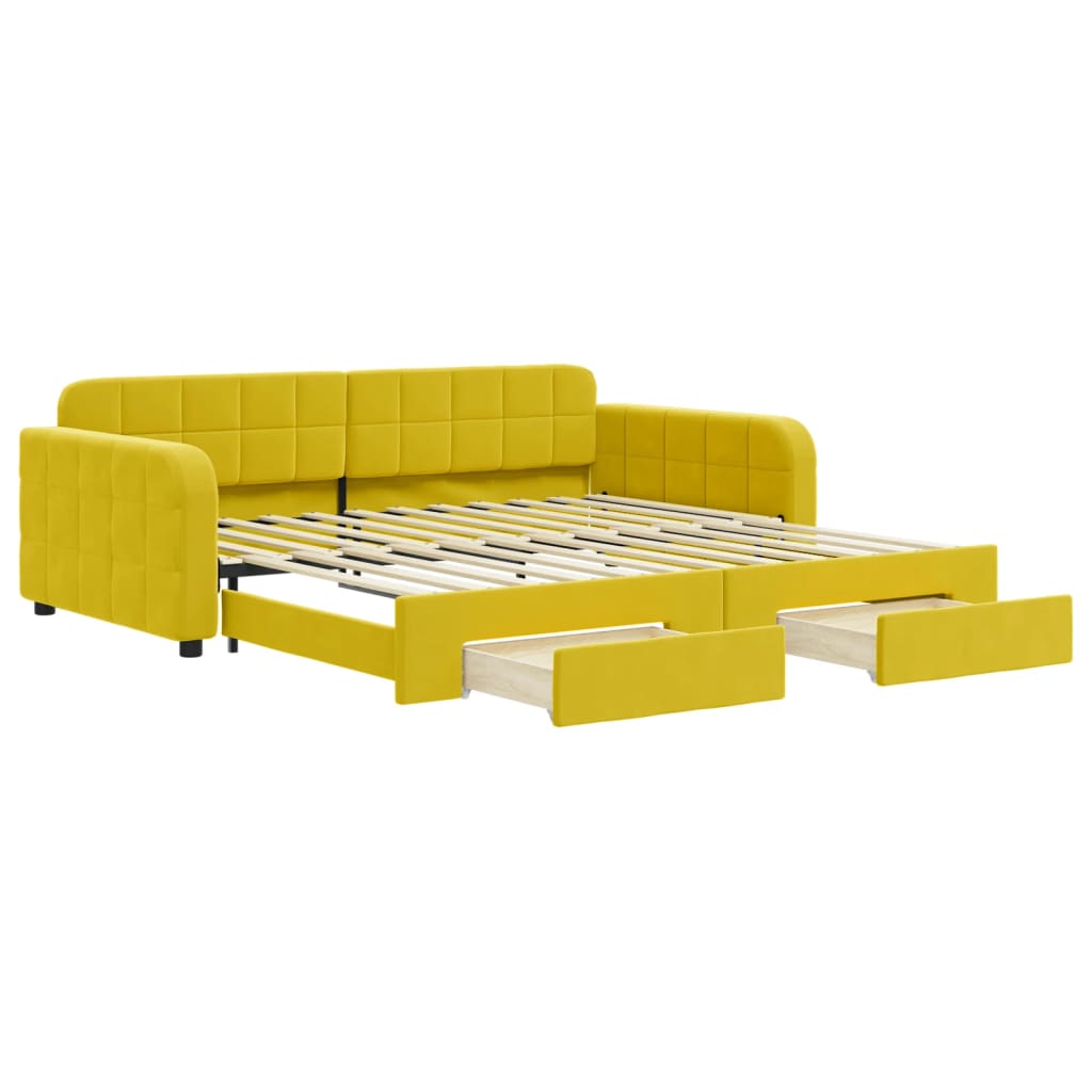 Slaapbank met onderschuifbed en lades 100x200 cm fluweel geel is nu te koop bij PeponiXL, paradijselijk wonen!