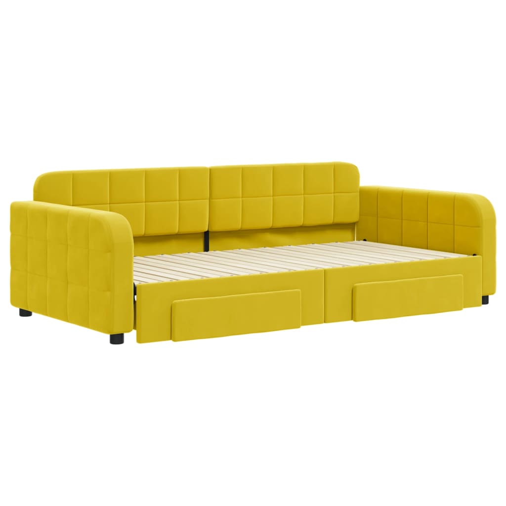 Slaapbank met onderschuifbed en lades 100x200 cm fluweel geel is nu te koop bij PeponiXL, paradijselijk wonen!