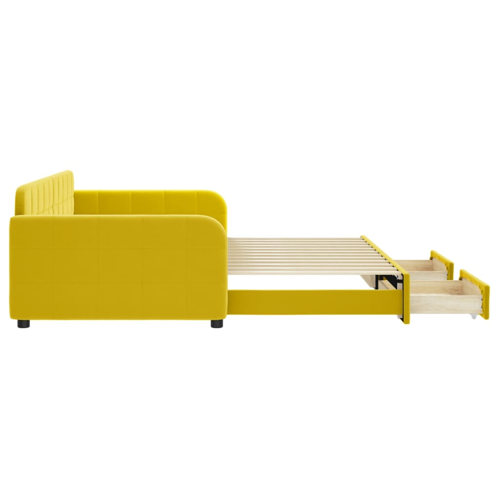 Slaapbank met onderschuifbed en lades 100x200 cm fluweel geel is nu te koop bij PeponiXL, paradijselijk wonen!
