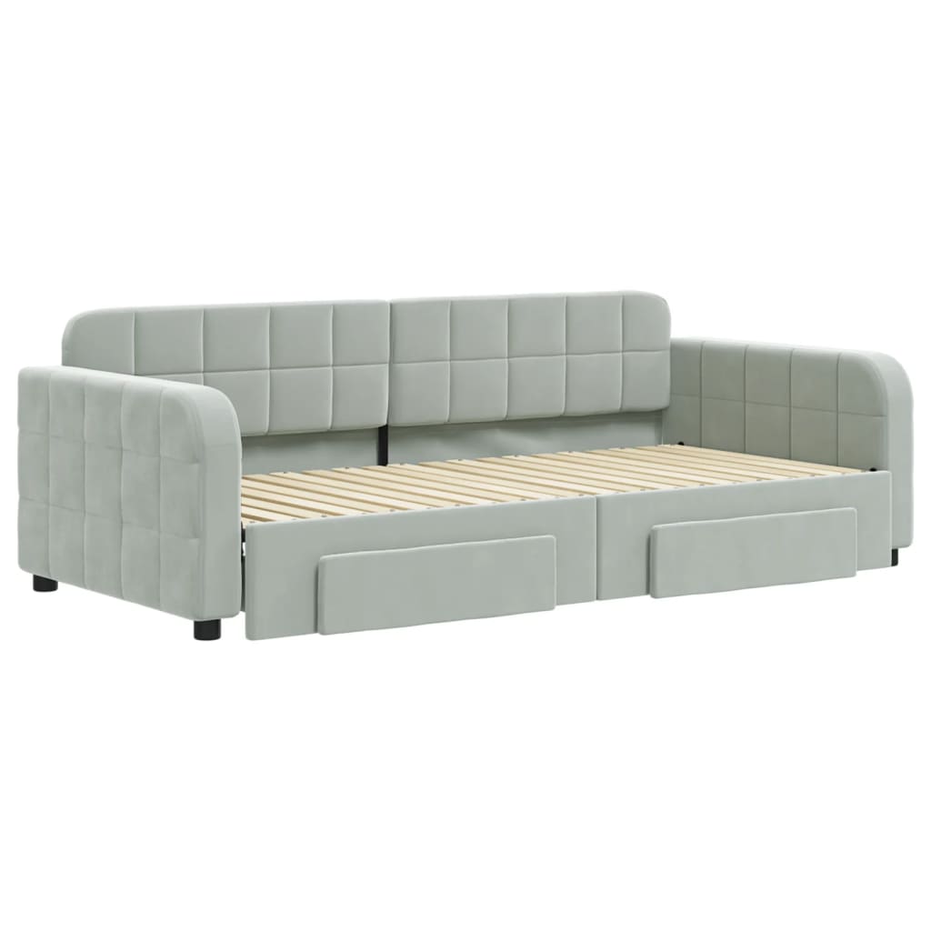 Slaapbank onderschuifbed en lades 90x190 cm fluweel lichtgrijs is nu te koop bij PeponiXL, paradijselijk wonen!