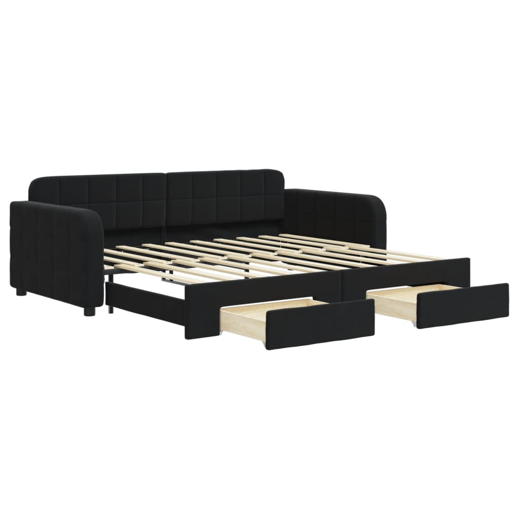 Slaapbank met onderschuifbed en lades 90x190 cm fluweel zwart is nu te koop bij PeponiXL, paradijselijk wonen!