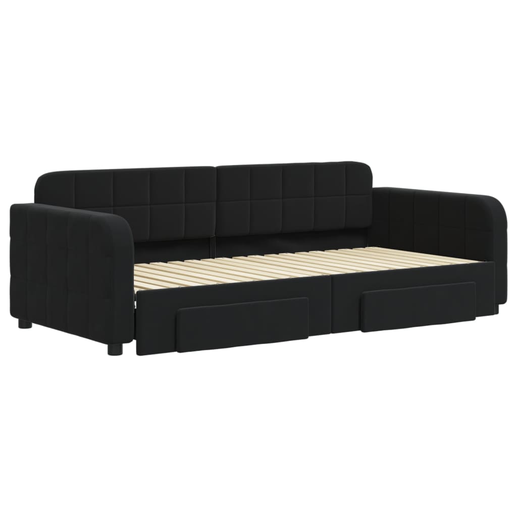 Slaapbank met onderschuifbed en lades 90x190 cm fluweel zwart is nu te koop bij PeponiXL, paradijselijk wonen!