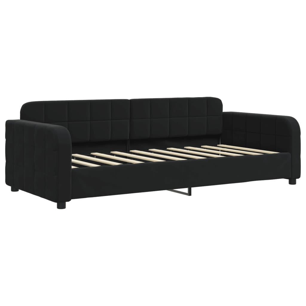 Slaapbank met onderschuifbed en lades 90x190 cm fluweel zwart is nu te koop bij PeponiXL, paradijselijk wonen!