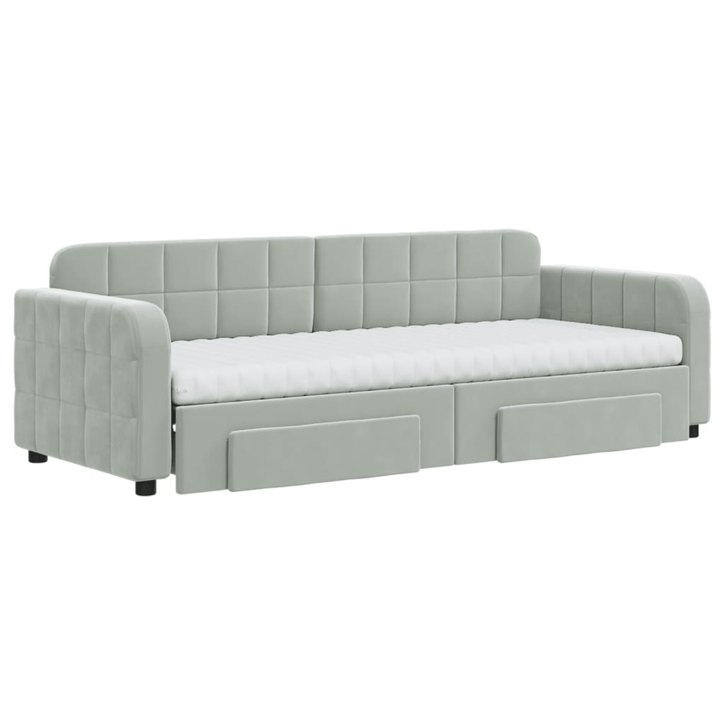 Slaapbank onderschuifbed en lades 80x200 cm fluweel lichtgrijs is nu te koop bij PeponiXL, paradijselijk wonen!