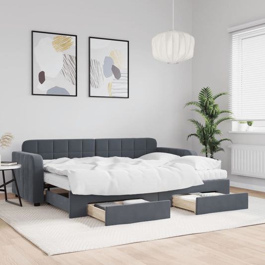 Slaapbank onderschuifbed en lades 80x200 cm fluweel donkergrijs is nu te koop bij PeponiXL, paradijselijk wonen!
