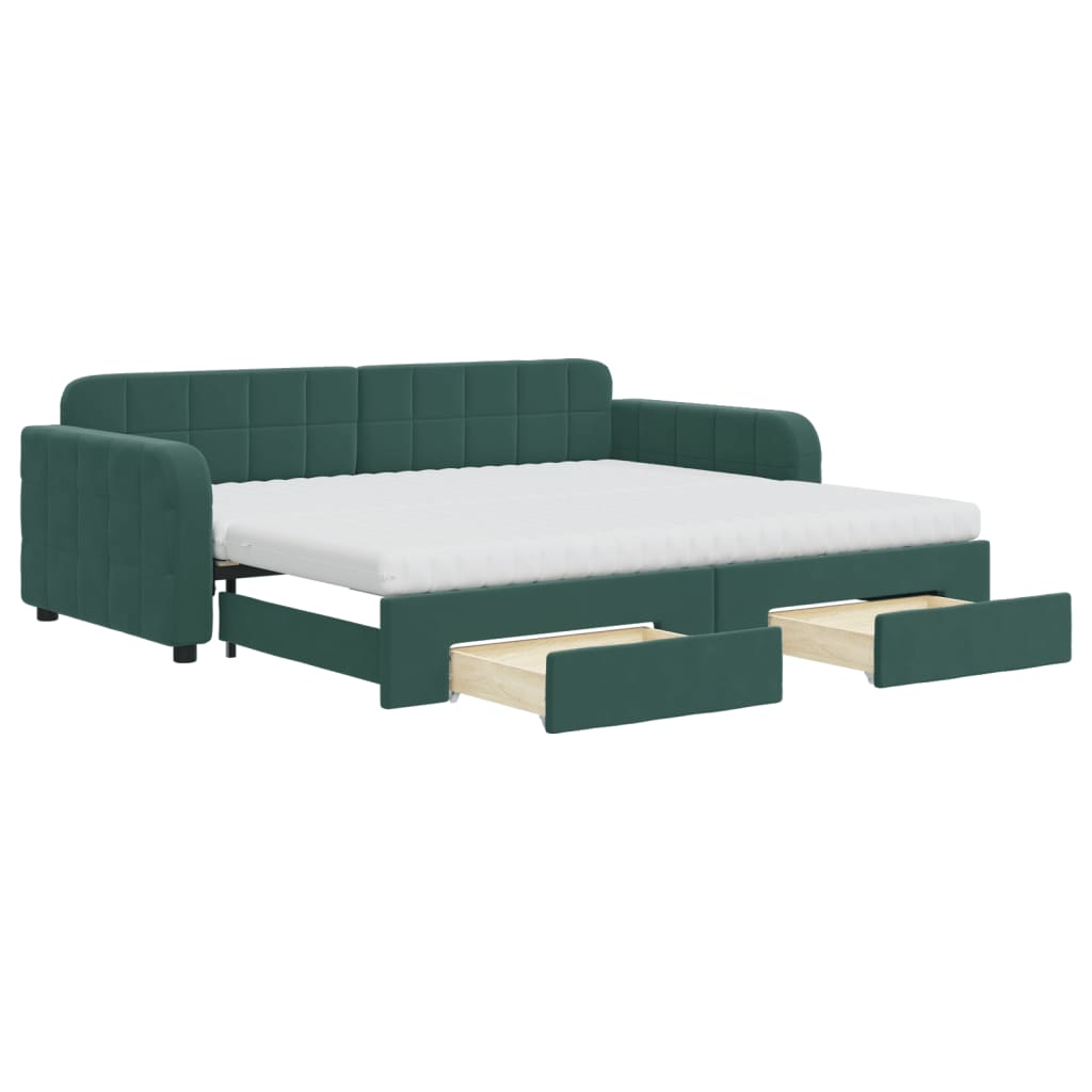 Slaapbank onderschuifbed en lades 90x200 cm fluweel donkergroen is nu te koop bij PeponiXL, paradijselijk wonen!