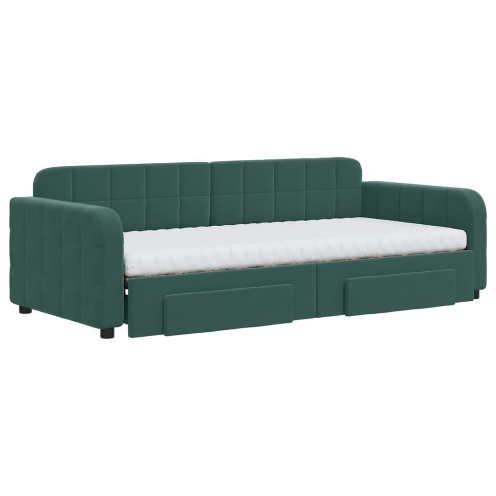 Slaapbank onderschuifbed en lades 90x200 cm fluweel donkergroen is nu te koop bij PeponiXL, paradijselijk wonen!
