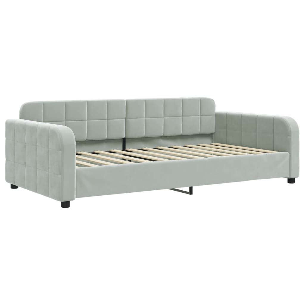 Slaapbank onderschuifbed en lades 100x200 cm fluweel lichtgrijs is nu te koop bij PeponiXL, paradijselijk wonen!