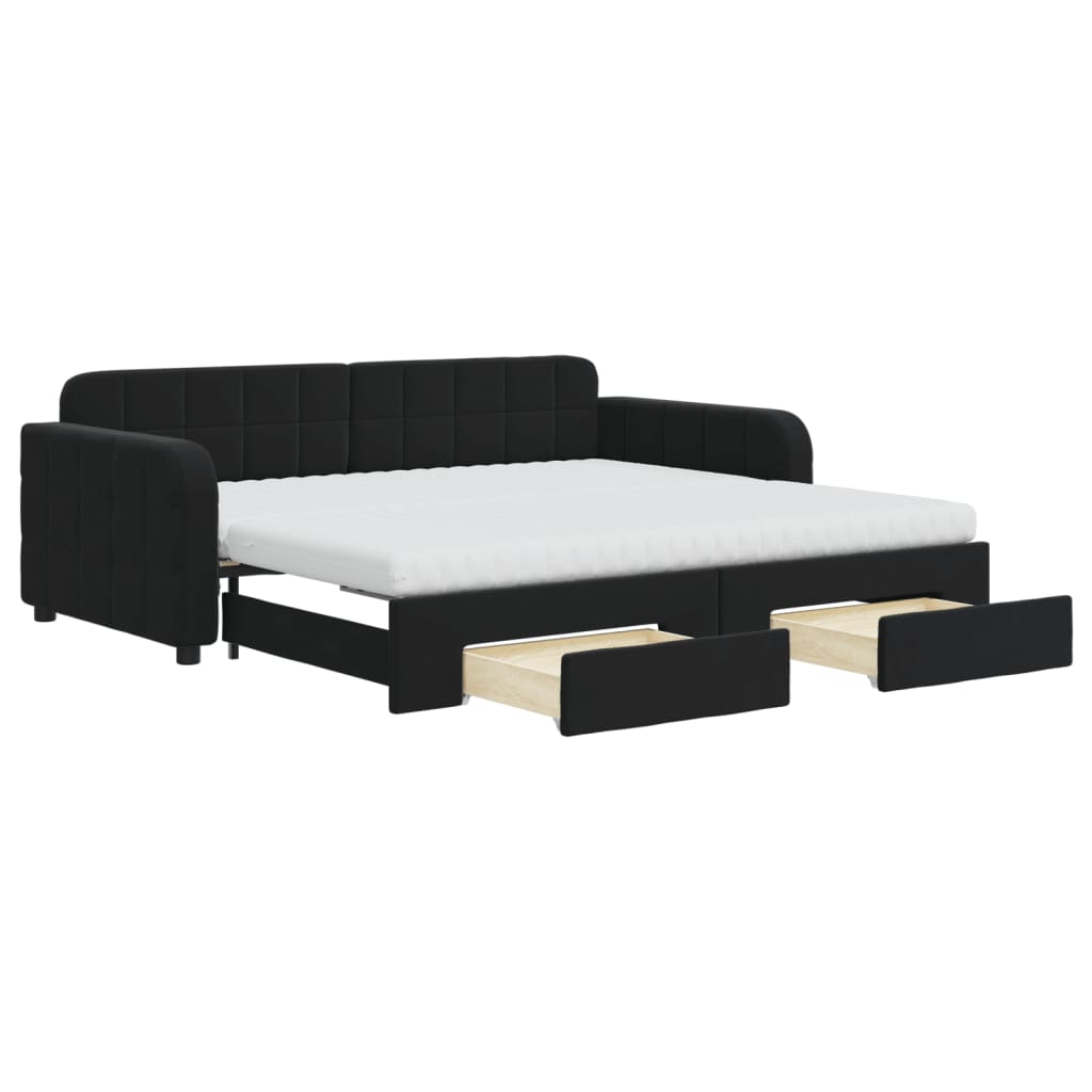 Slaapbank met onderschuifbed en lades 90x190 cm fluweel zwart is nu te koop bij PeponiXL, paradijselijk wonen!
