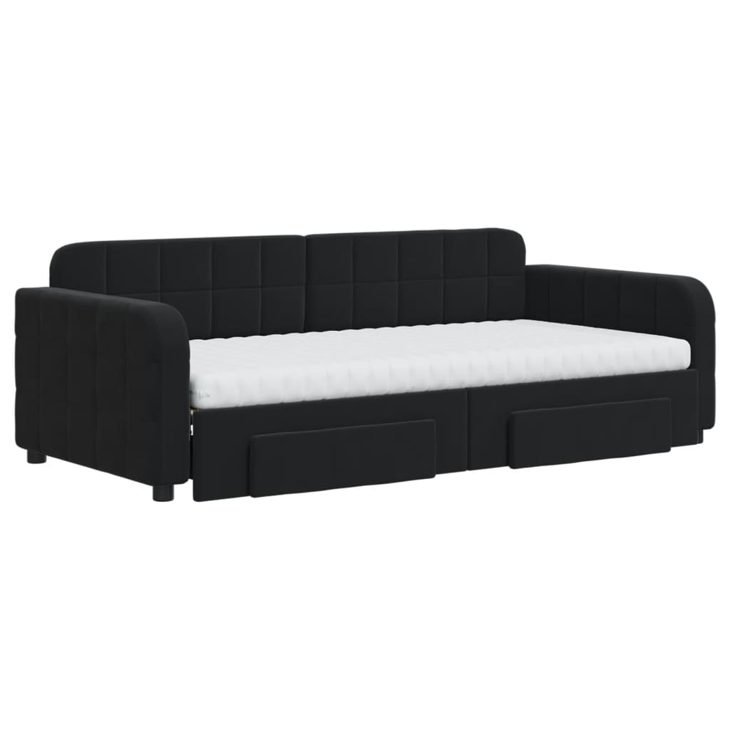 Slaapbank met onderschuifbed en lades 90x190 cm fluweel zwart is nu te koop bij PeponiXL, paradijselijk wonen!