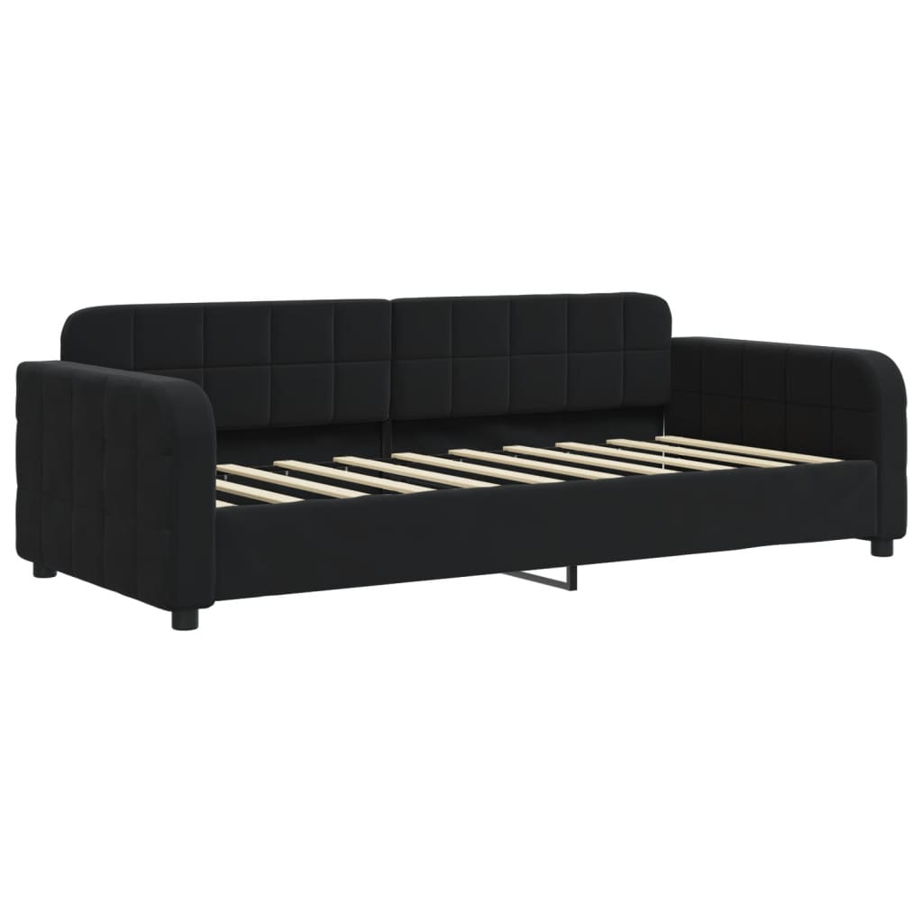 Slaapbank met onderschuifbed en lades 90x190 cm fluweel zwart is nu te koop bij PeponiXL, paradijselijk wonen!