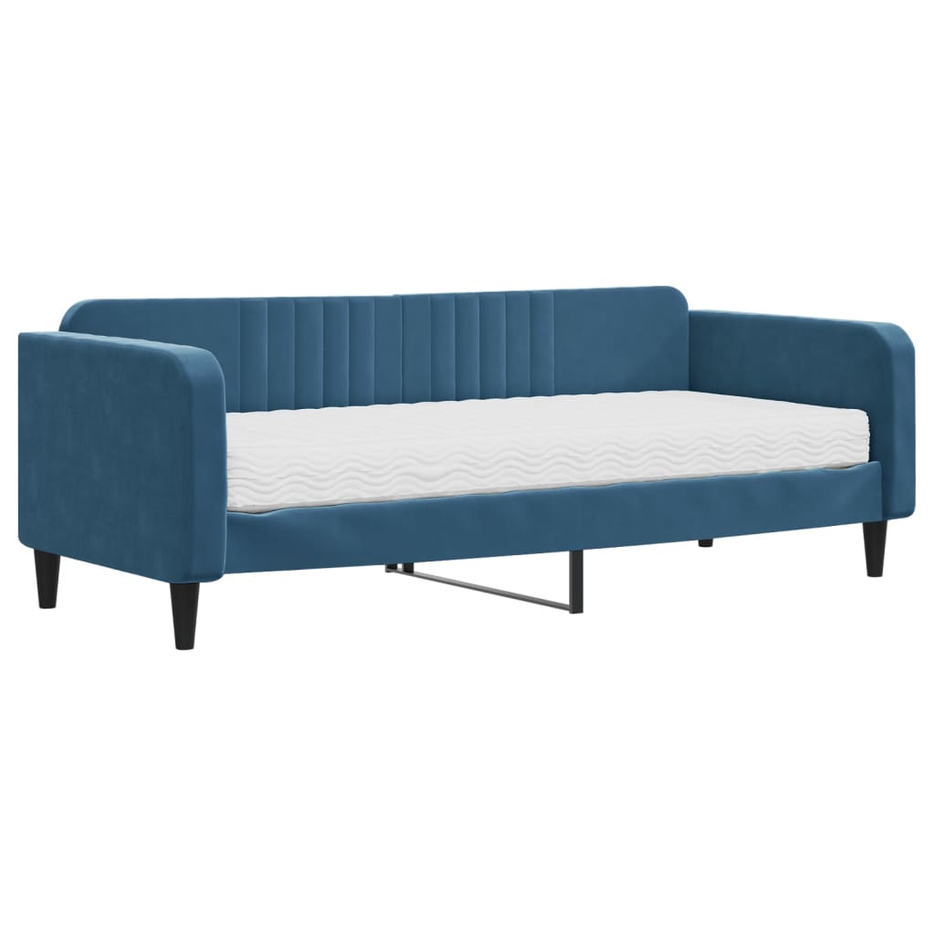 Slaapbank met matras 90x200 cm fluweel blauw is nu te koop bij PeponiXL, paradijselijk wonen!